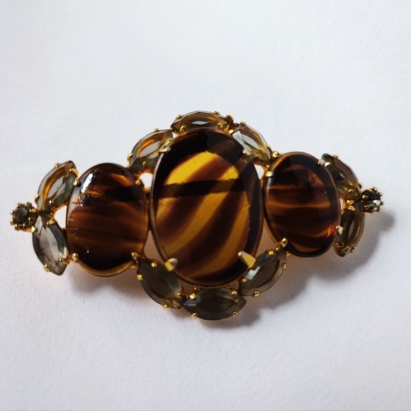 Glass Tortoise Striped Outrageous Filigree Setting Gold Tone Open Back Necklace - Picture 7 of 7